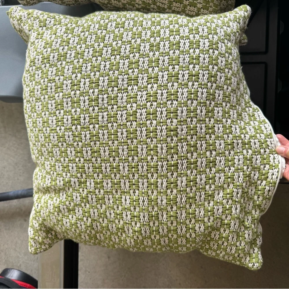 Crate&Barrel green and Cream Textured Pillow